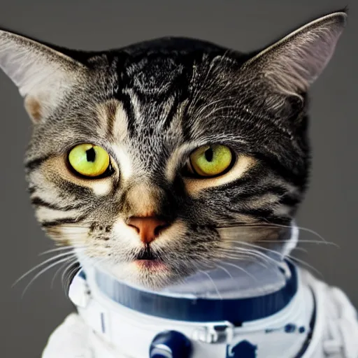 Image similar to detailled photo of a portrait of cat in a space suit