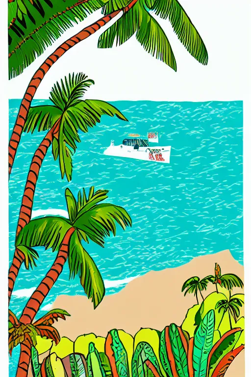 Image similar to hawaii, illustration, in the style of katinka reinke