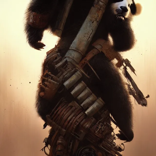 Image similar to hyper realistic photography portrait of postapocalyptic madmax cyberpunk asian japanese face panda vallejo, back shot, craig mullins greg rutkowski, artstation, cgsociety