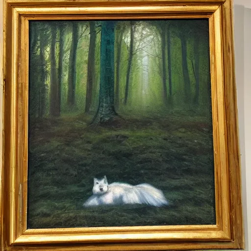 Image similar to a ghost in the forest oil painting