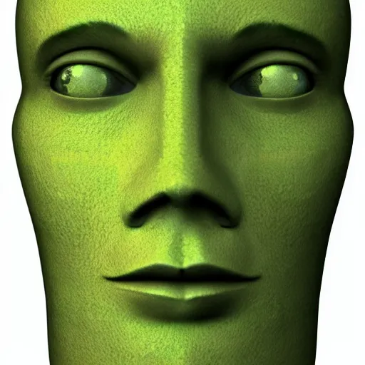 Prompt: green human face with open eyes as broken 3 d meshes