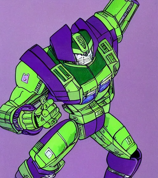 Prompt: armada megatron by akira toriyama, high quality, purple and green