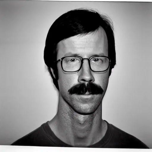 Image similar to Mugshot Portrait of Kip Dynamite, taken in the 1970s, photo taken on a 1970s polaroid camera, grainy, real life, hyperrealistic, ultra realistic, realistic, highly detailed, epic, HD quality, 8k resolution, body and headshot, film still, front facing, front view, headshot and bodyshot, detailed face, very detailed face