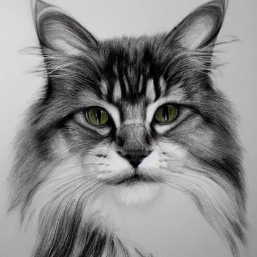 Image similar to long - haired siberian cat, illustration, charcoal, coulson, peter, bagshaw, tom