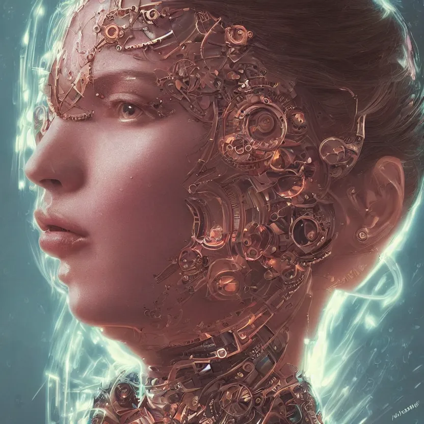 Image similar to a highly detailed photo of very intricate female face portrait, futurism, rococo cyber neon lighting, detailed futuristic fibonacci jewelry, profile posing, hyper photorealistic, crispy quality, digital photography, trending in pinterest, cinematic, 4 k ultra hd, art by pascal blanche, art by greg rutkowski, art by artgerm,