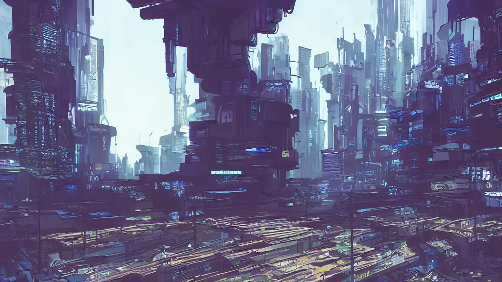 Image similar to cel - shaded cyberpunk landscape