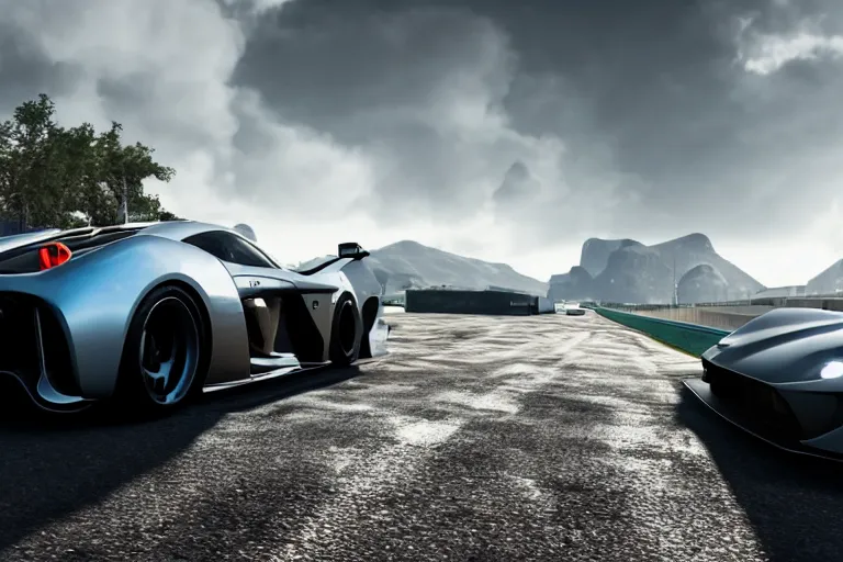 Image similar to photo wallpaper sport car gran turismo 7 forza horizon need for speed fast and furious 5 unreal engine supercar hypercar game concept car octane render, 4 khd 2 0 2 2 3 d cgi rtx style chrome reflexion global illumination ray tracing hdr arstation pixar and disney unreal