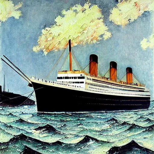 Prompt: titanic ship oil painting, norman rockwell