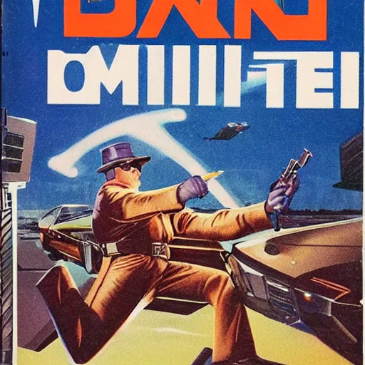 Prompt: 1979 OMNI Magazine, bank robbers fleeing the police, Highly Detailed, 8k :4 by Vincent Di Fate : 8