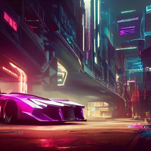 Image similar to Cyberpunk 2077 super car, cinematic lighting, 8k, high resolution, hyper-detailed ,beautiful, artstation