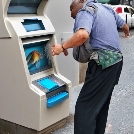Image similar to Man withdrawing a stack of fish from an ATM