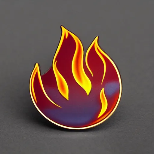 Prompt: a photo of a retro minimalistic fire flames enamel pin, studio lighting, behance