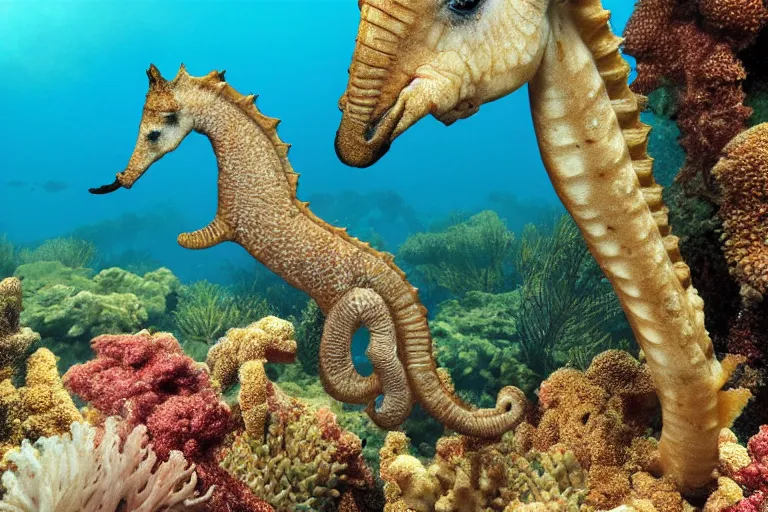 Prompt: underwater photo of a seahorse jiraffe hybrid by national geographic