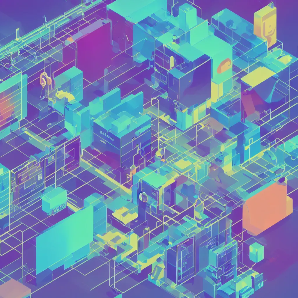 Image similar to a simple micro-service deployed to a datacenter, cloud, security, attack vector, trending on Artstation, painting by Jules Julien, Leslie David and Lisa Frank, muted colors with minimalism