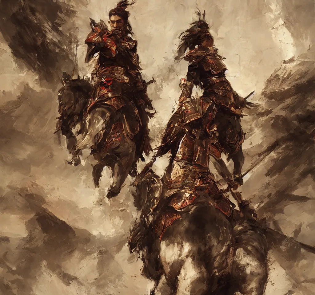Image similar to a portrait of a warrior in a scenic environment by Ruan Jia