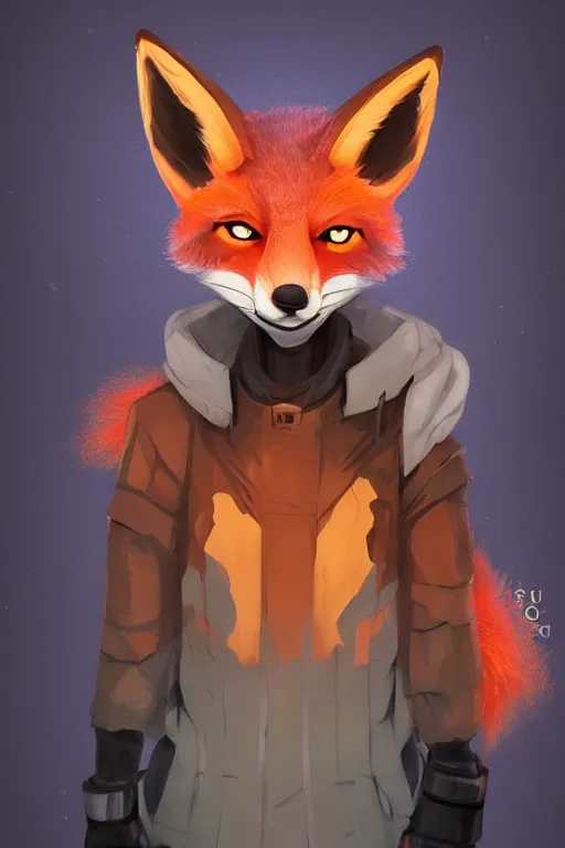 Image similar to a fox fursona, trending on artstation, by kawacy, furry art, digital art, cyberpunk, high quality, backlighting