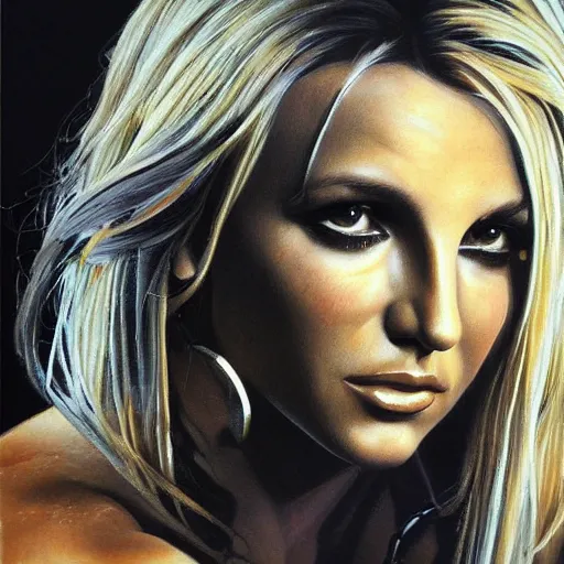 Image similar to detailed portrait of britney spears intricate, hyper detailed, realistic, oil painting, by julie bell, frank frazetta, cinematic lighting