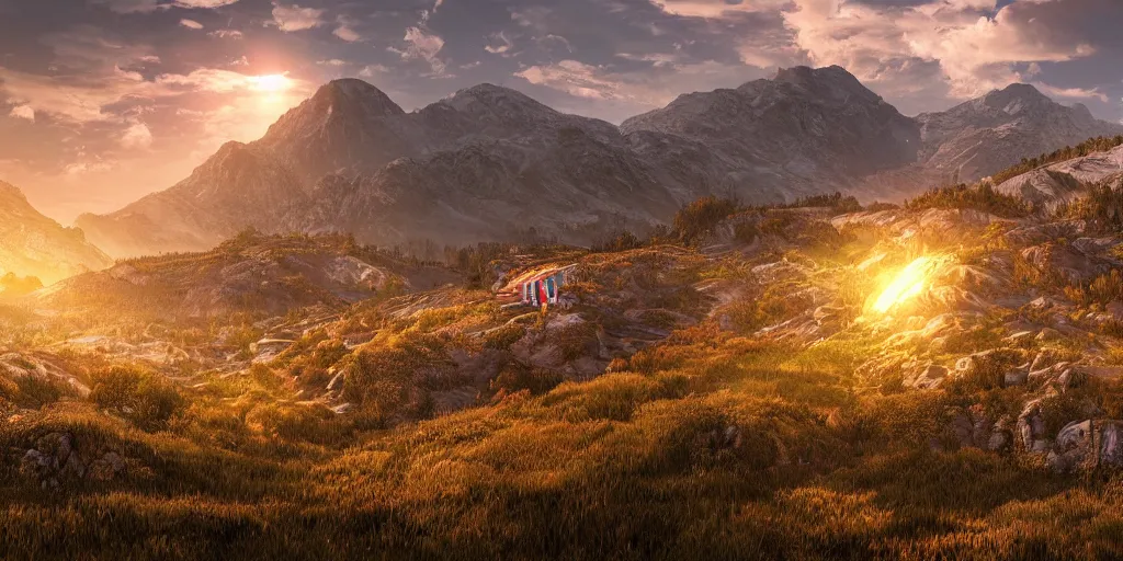 Image similar to from every mountainside, let freedom ring. ultrafine highly detailed hyper realistic colorful illustration, unreal engine highly rendered, global illumination, radiant light, intricate and detailed environment