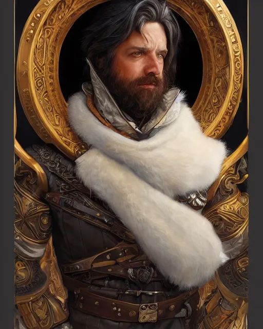 Image similar to white male rogue bard portrait, highly detailed, very intricate, symmetrical, cinematic lighting, closeup painted portrait, by donato giancola and rossdraws and magali villenueve, featured on artstation