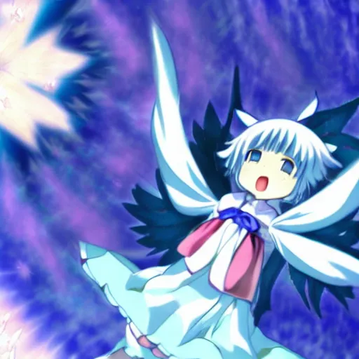 Image similar to An image derived from supreme coherence; the image is of Cirno. Anime name is Touhou. Source: booru