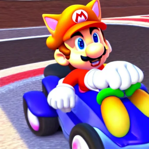 Image similar to a picture of a new cat peach character in mario kart