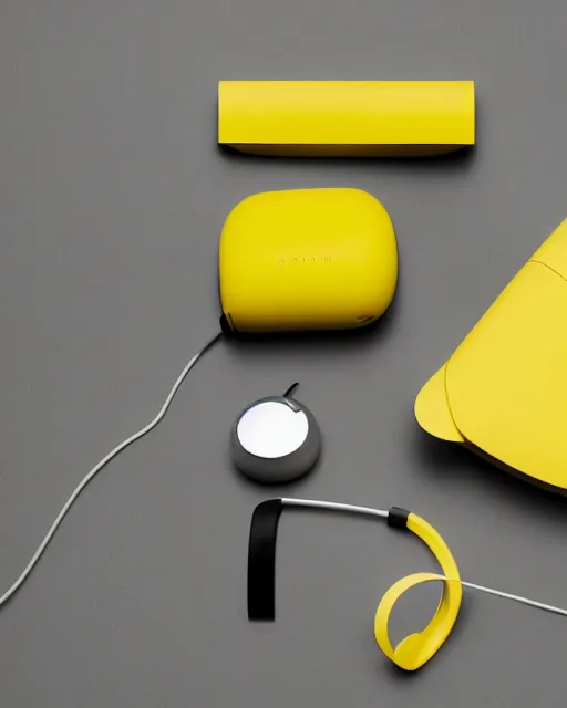 Image similar to a photo of a stylish yellow consumer device designed by dieter rams and jony ive, industrial design, bauhaus style, purpose unknown