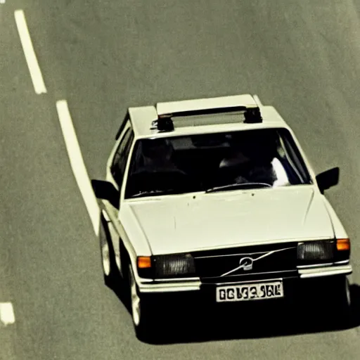 Image similar to Volvo 240 car chase, old movie style