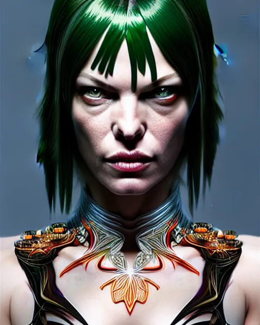 Prompt: Mila Jovovich as Leeloo, The Fifth Element digital art, intricate flower designs, elegant, highly detailed, sharp focus, art by Artgerm and Greg Rutkowski and WLOP
