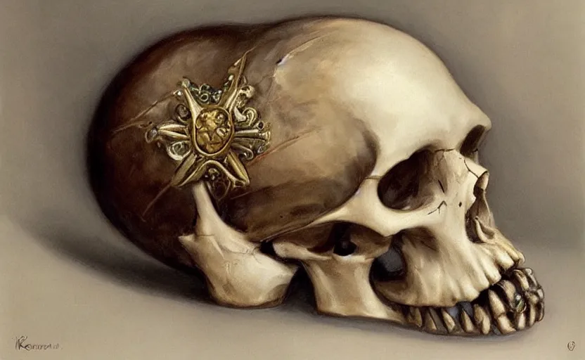 Image similar to Skull made of beautiful alchemy seashell. By Konstantin Razumov, highly detailded