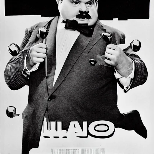 Image similar to live-action-Wario-hollywood movie casting, played by Oliver-Hardy, posing for poster photography