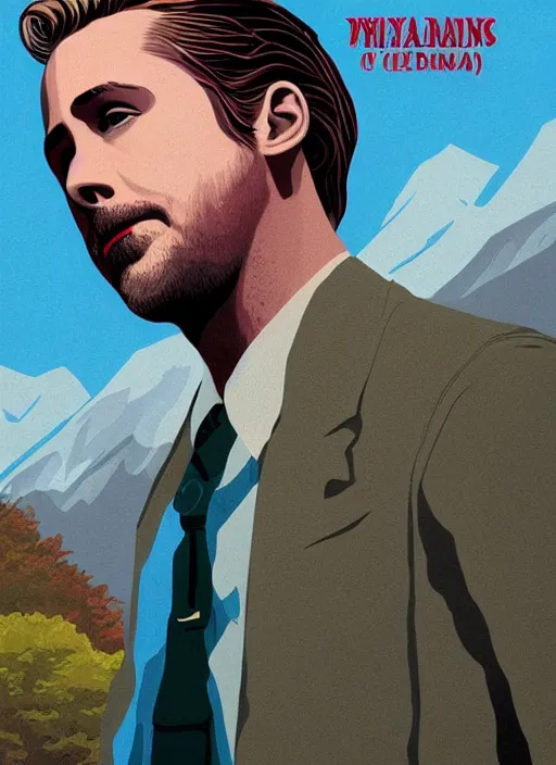 Image similar to Twin Peaks movie poster artwork by Michael Whelan and Tomer Hanuka, Rendering of portrait of Ryan Gosling as the Hardy Boy, from a scene from Twin Peaks, clean, full of detail, Matte painting, trending on artstation and unreal engine