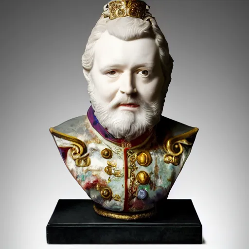 Prompt: photo of a colourful porcelain portrait bust of baron vladimir harkonen, 1 8 th century style, studio lighting, british museum, 4 k
