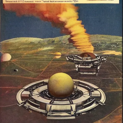 Image similar to 1960 magazine cut out collage of steam punk machinery terraforming Jupiter, Horst Jansen,