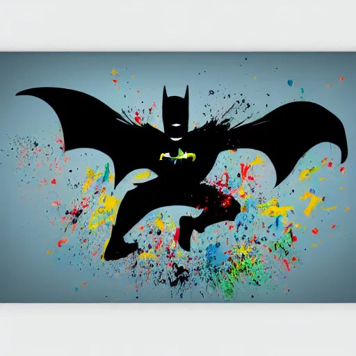 Image similar to batman breakdancing, splatter paint