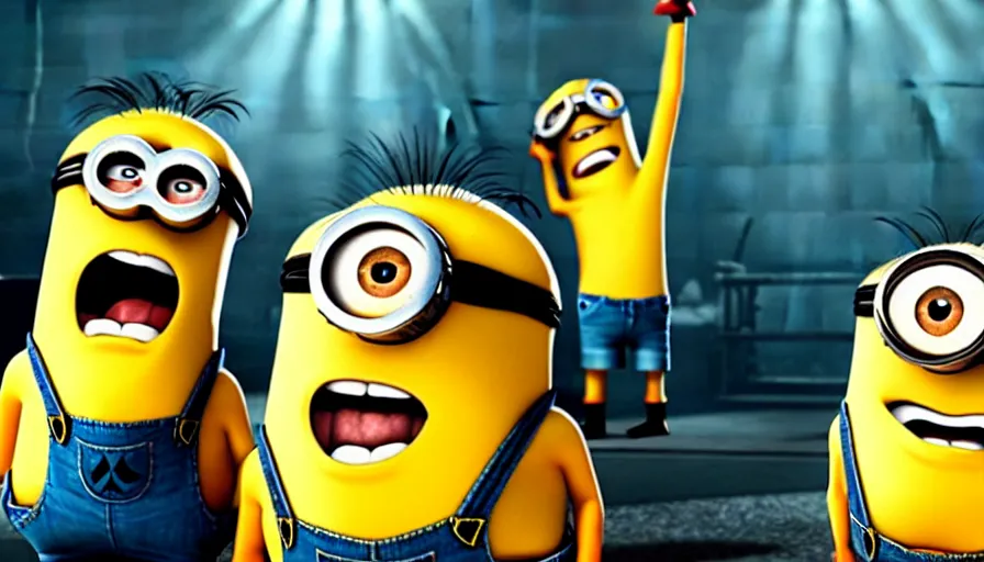 Image similar to fight!! club!!!!, fight!! club!!!! ((((the minions)))), movie still, directed by David fincher