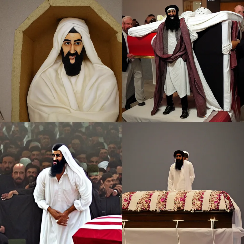 Prompt: bin Laden rises from the coffin, highly detailed