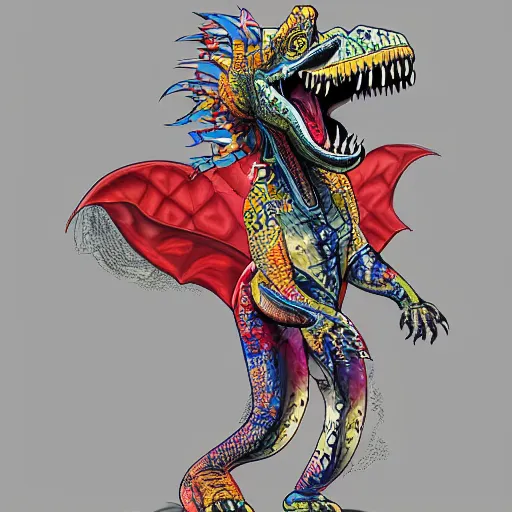 Prompt: princess T-Rex in the style of Ed Hardy
