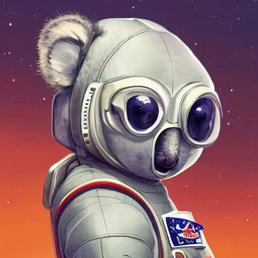 Image similar to a koala in a astronaut suit, 3d, sci-fi fantasy, intricate, elegant, highly detailed, lifelike, photorealistic, digital painting, artstation, illustration, concept art, sharp focus, art in the style of Shigenori Soejima