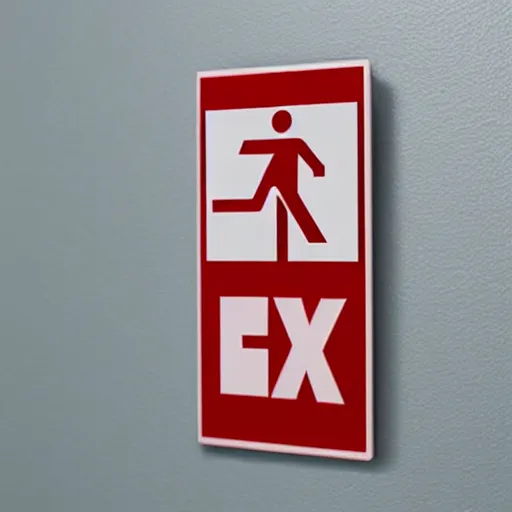 Prompt: fire exit sign with the word exit, office buildingl