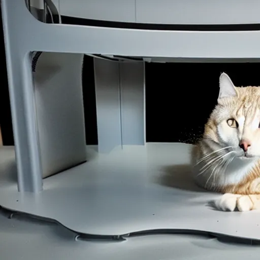 Prompt: a 3 d printer mid print, printing a real cat