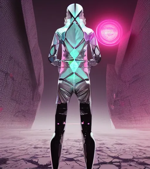 Image similar to geometrieva in a futuristic cyber clothing, transparent puffer jacket, tarkovsky greatest scene, aura of the ancient destroyed majestic tower of babylon, hyperealistic, blockchain, cyber world, ambient lighting, concept art, intricate, hyper detailed, smooth, dynamic volumetric lighting, ocatane, ray trace, cinematic, high quality, cgsociety