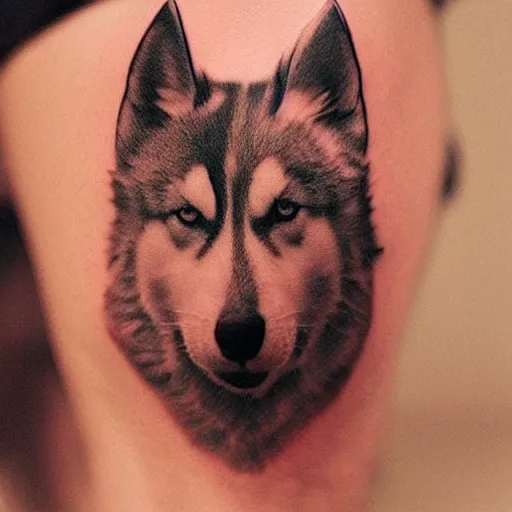 Image similar to “simplistic husky tattoo, photography, 4k HD”