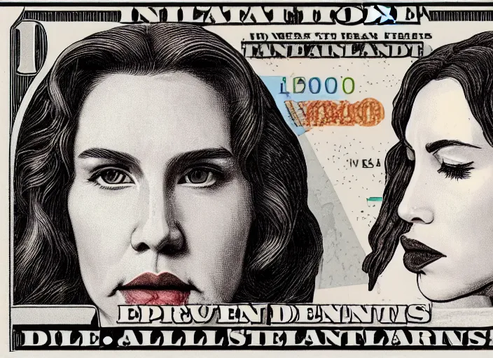 Image similar to reylo kissing, dollar bill