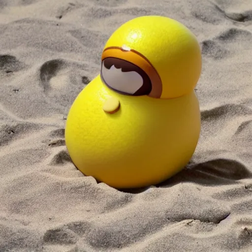 Image similar to a humonid muscular lemon cartoon character, is relaxing on a beach,, inspired by dalle - 2 generations