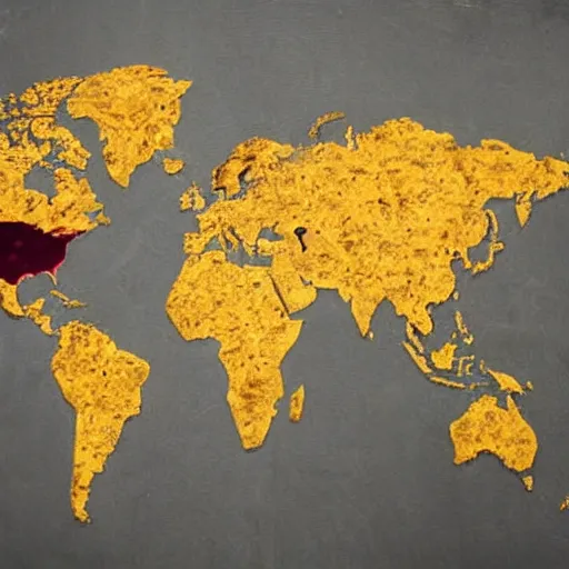 Image similar to a map of the world made out of cheese and wine