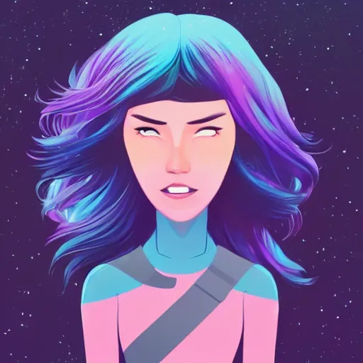 Prompt: woman with colour hair on a space background, clean cel shaded vector art. shutterstock. behance hd by lois van baarle, artgerm, helen huang, by makoto shinkai and ilya kuvshinov, rossdraws, illustration, 4 k