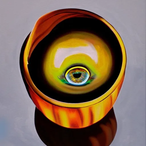 Image similar to one round human eyeball in the ashtray, oil paiting, highly detailed, masterpiece