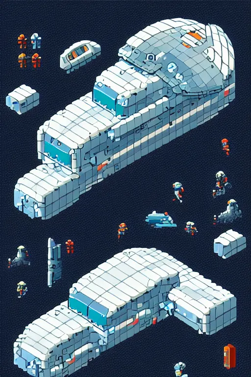 Prompt: space ship isometric design, pixel art, sprite sheet, game resources, futuristic van by josan gonzalez, victor calleja