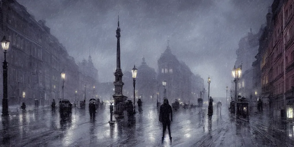 Image similar to 1 9 2 0 s warsaw during an arctic storm, dark, digital art, by james gurney