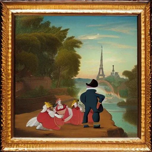 Prompt: Peter Griffin visits 1750 Paris , in the style of the Hudson River School